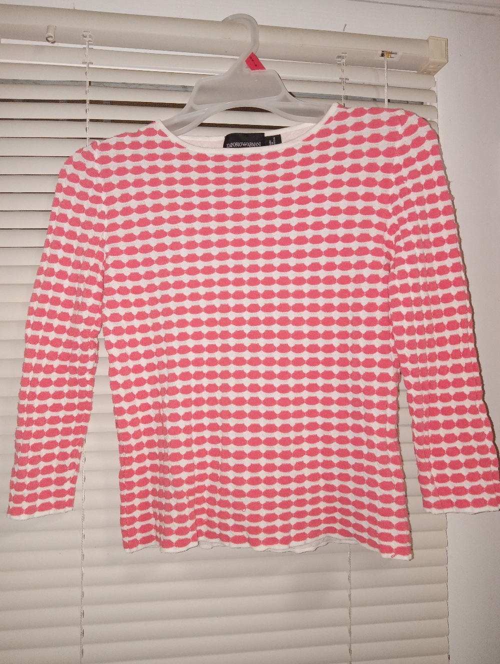 Emporio Armani Pink & White Long-Sleeve Dot-Pattern Knit Top